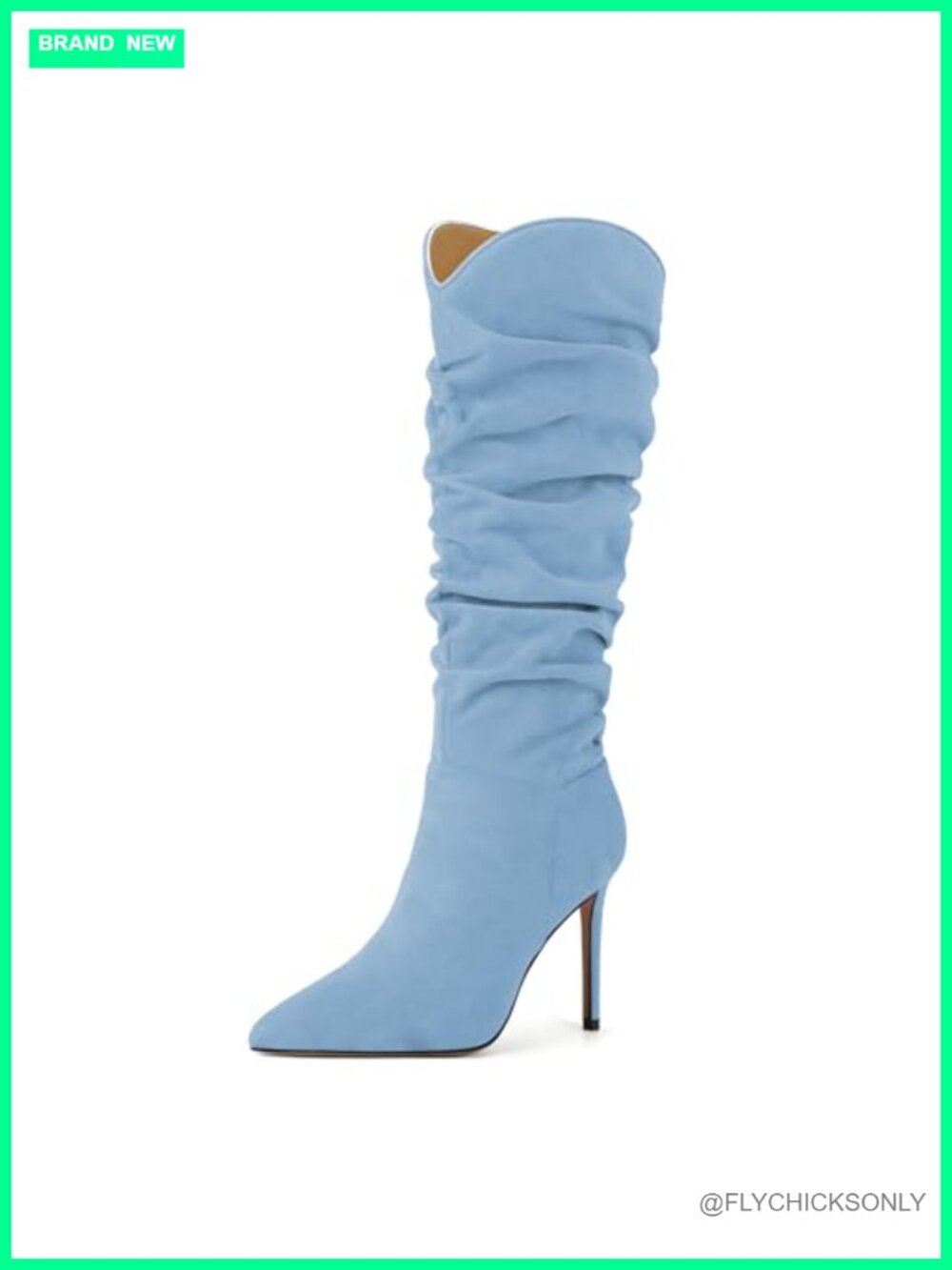Knee High Boots Stiletto Heel Pointed Toe Side Zipper Slouchy 4 Inch